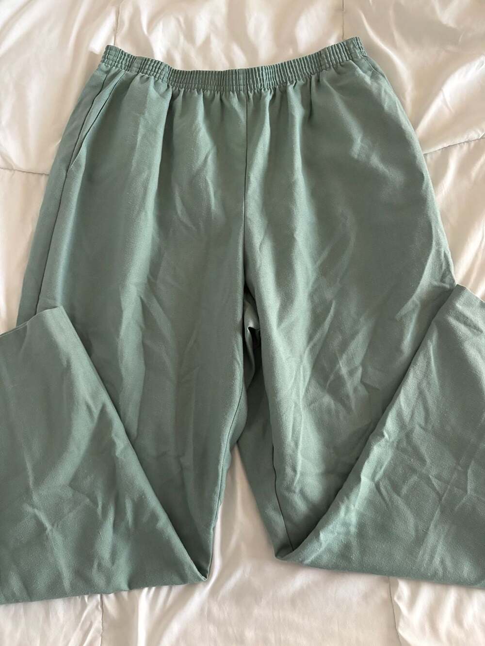 Alfred Dunner Petite Sage Green Elastic Waist Linen Blend Pull-On Pants